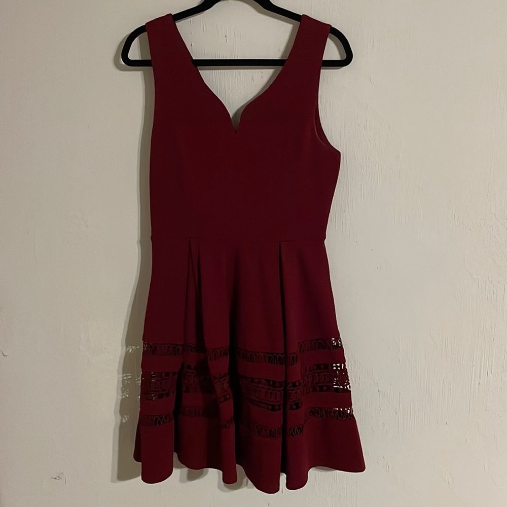 Annabella maroon a line dress with deep v neckline